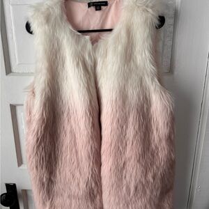 INC International Concepts Pink and White Faux Fur Vest